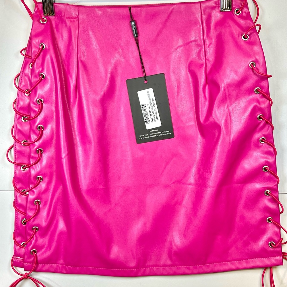 NWT PrettyLittleThing Hot Pink Lace-Up Mini Skirt